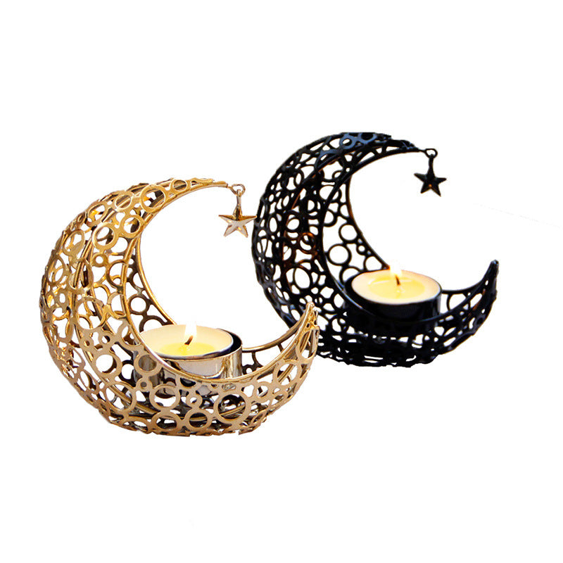 Light Luxury Crescent Moon and Star Metal Candle Holder