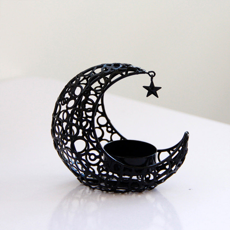 Light Luxury Crescent Moon and Star Metal Candle Holder