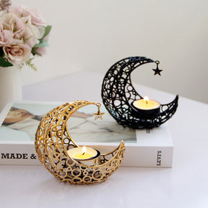 Light Luxury Crescent Moon and Star Metal Candle Holder