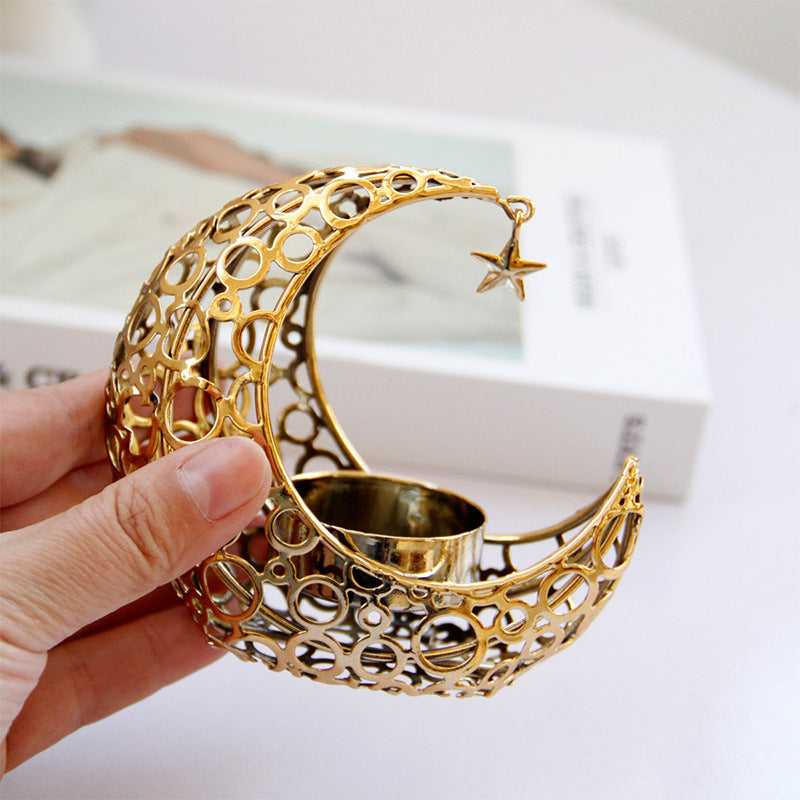 Light Luxury Crescent Moon and Star Metal Candle Holder